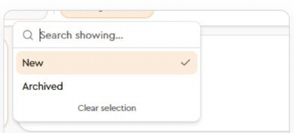 Returned mail Showing filter, with New selected and Archived listed underneath