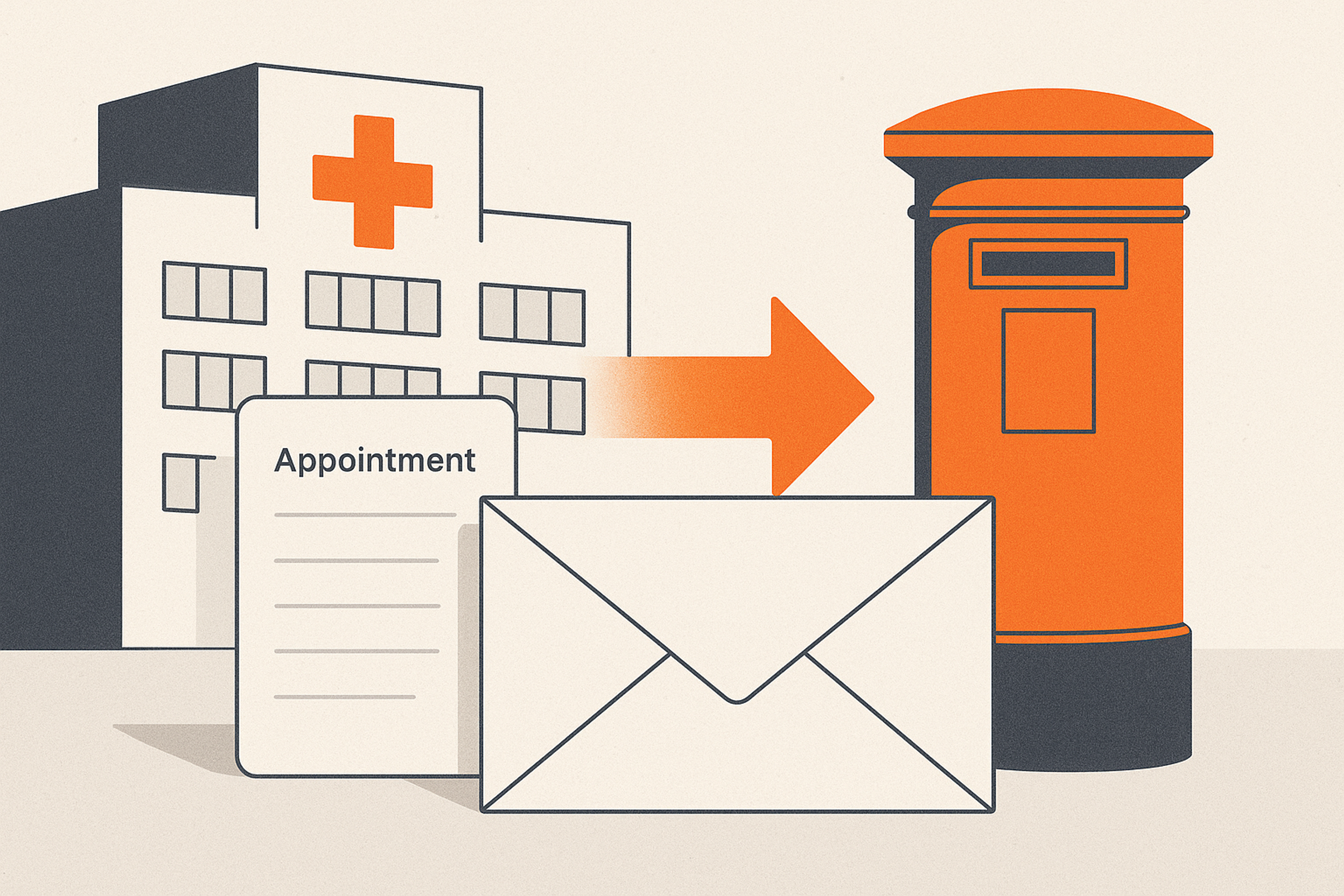 Illustration representing send patient appointment letters for healthcare providers on Intelliprint