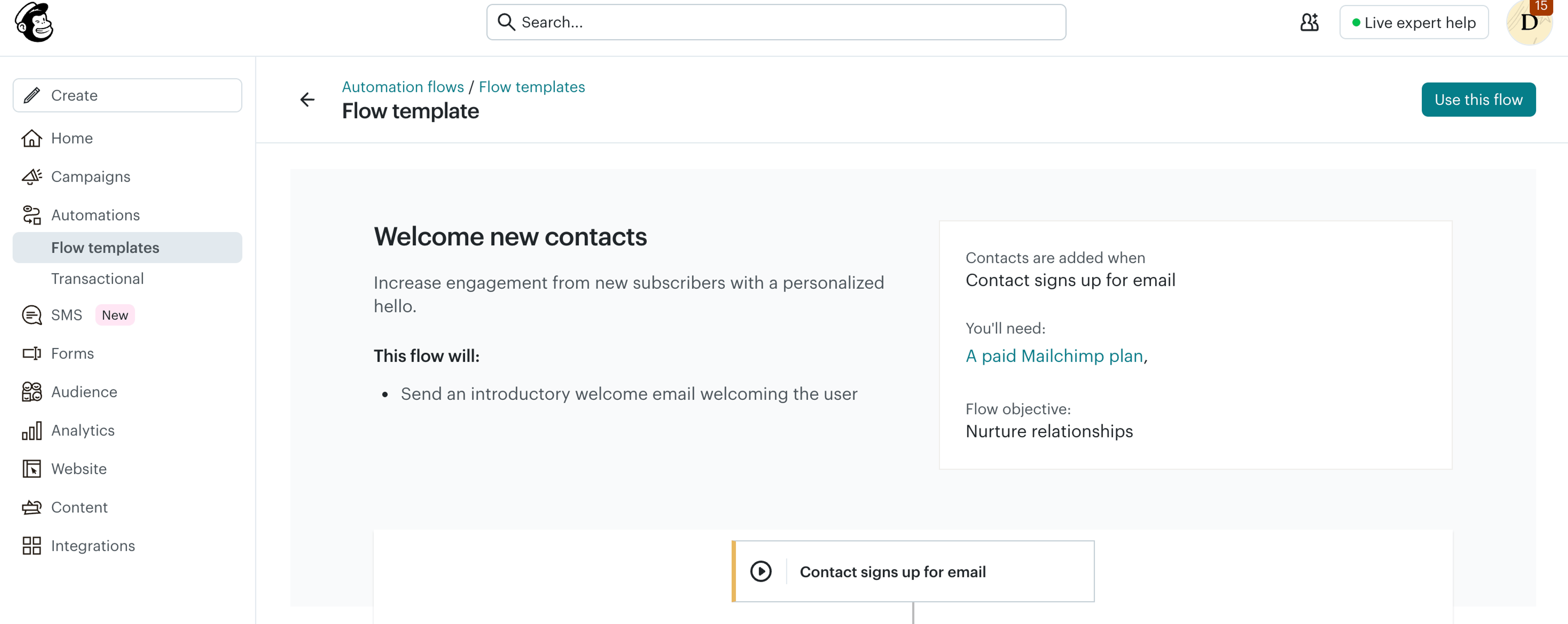 Choosing an automation workflow in Mailchimp