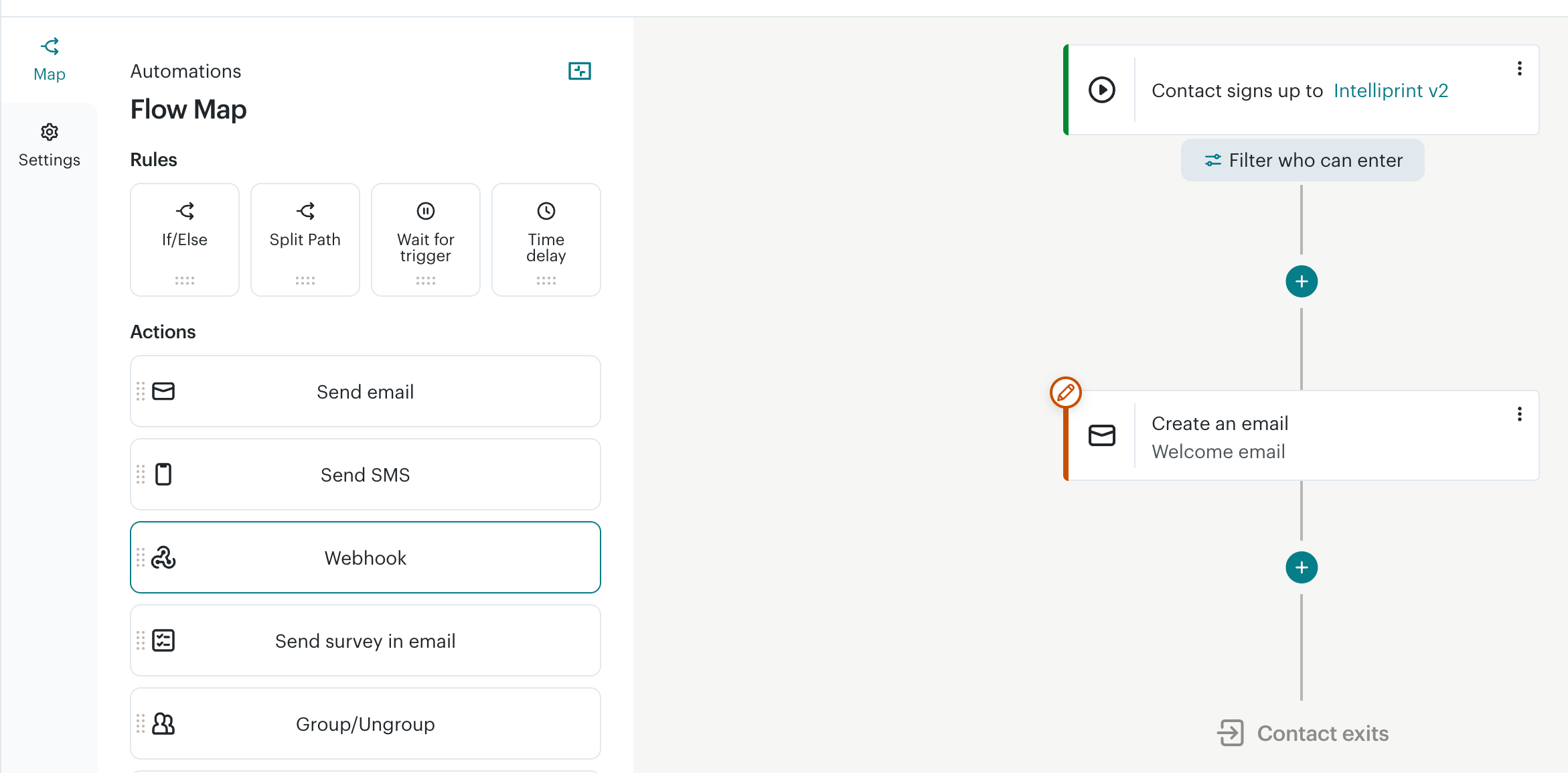 Adding a webhook action to a Mailchimp automation
