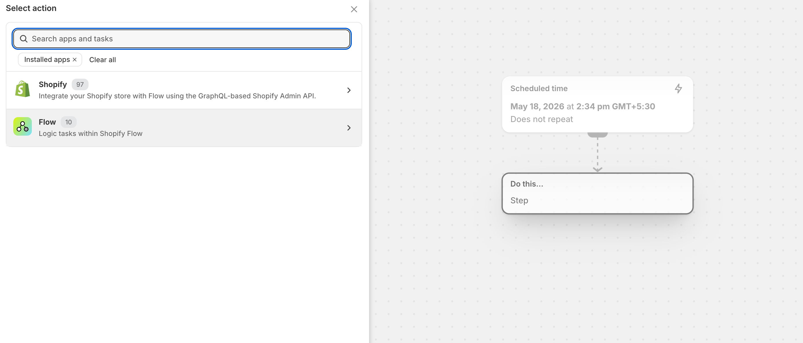 Selecting the Flow category in the action picker
