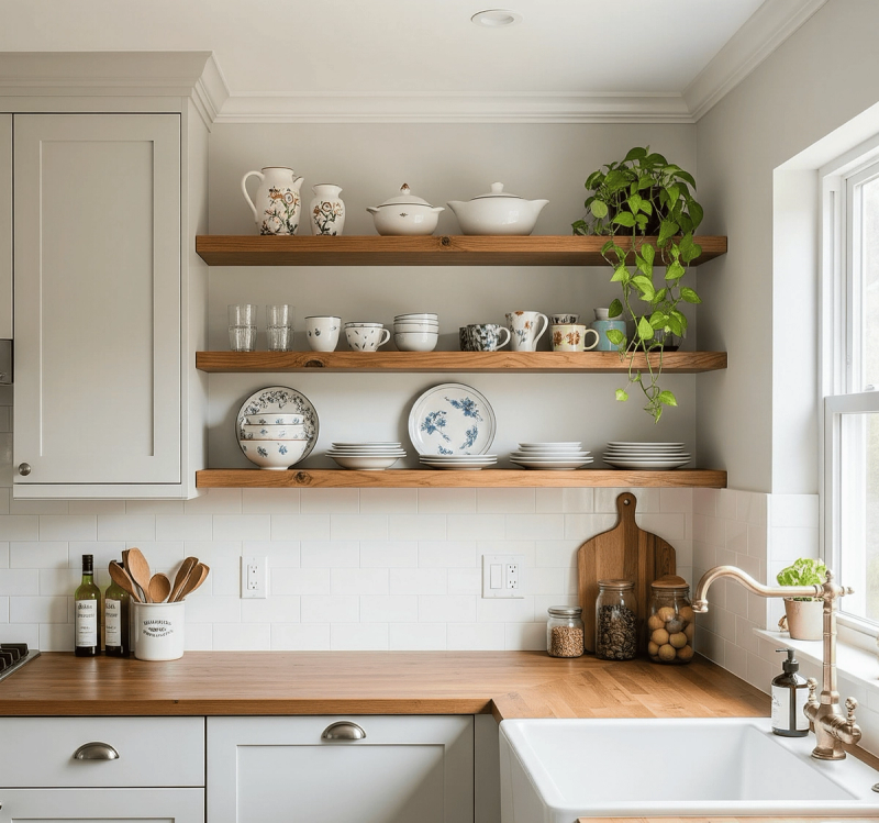 Curated Open Shelving in Kitchen | All Things Snug Kitchen Ideas