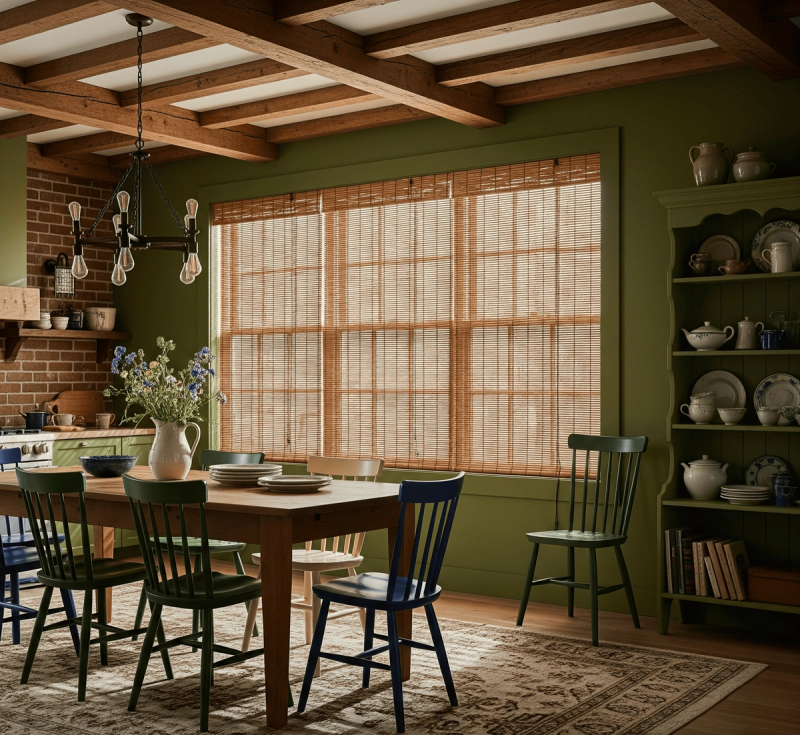 Farmhouse Window Treatment Ideas _ Natural Woven Wood Shades