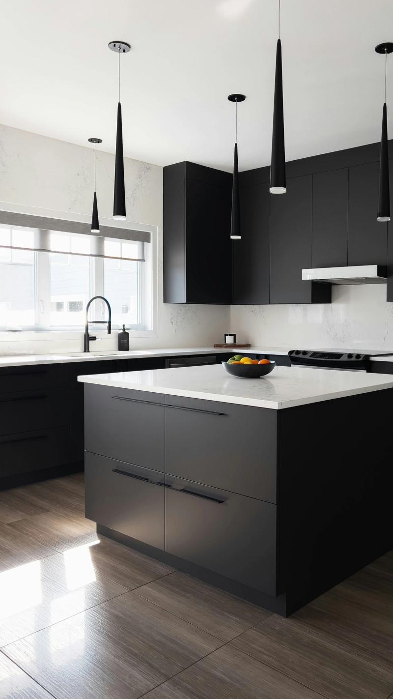 Bright Winter Color Palette _ Charcoal Kitchen Cabinets _ Iris Lavoie