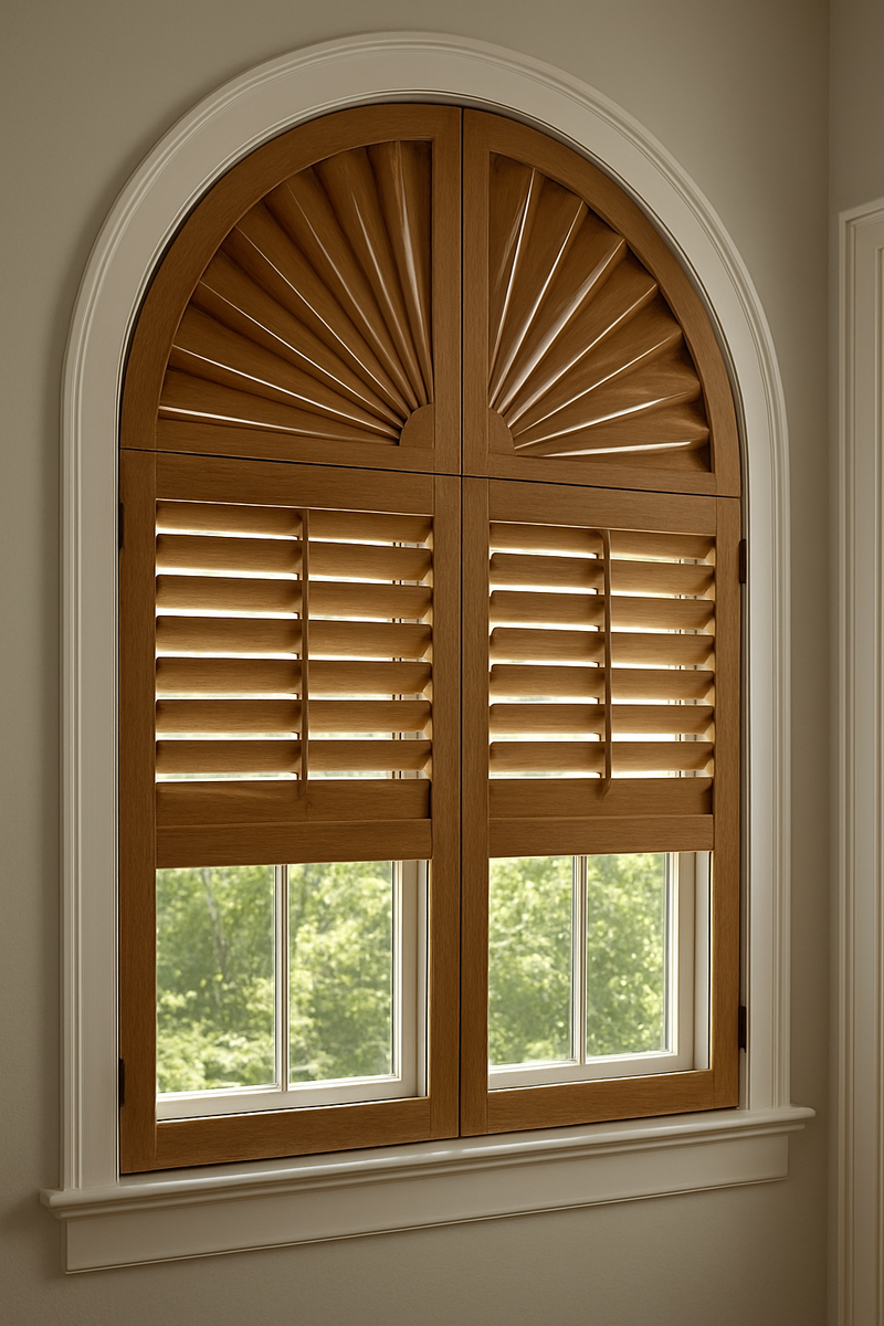 Curtains For Arched Windows Ideas _ Sunburst Plantation Shutters