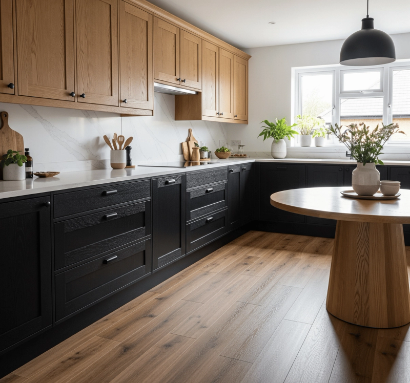 Scandinavian Kitchen with Black & Wood Drama