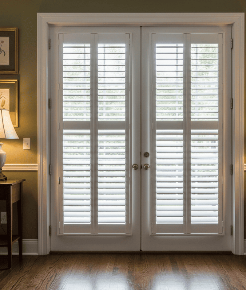 Window Treatments for French Door _ Custom Plantation Shutters