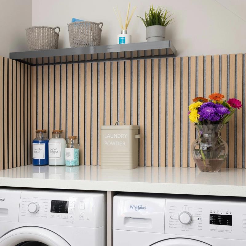 Laundry room with functional and aesthetic improvements
