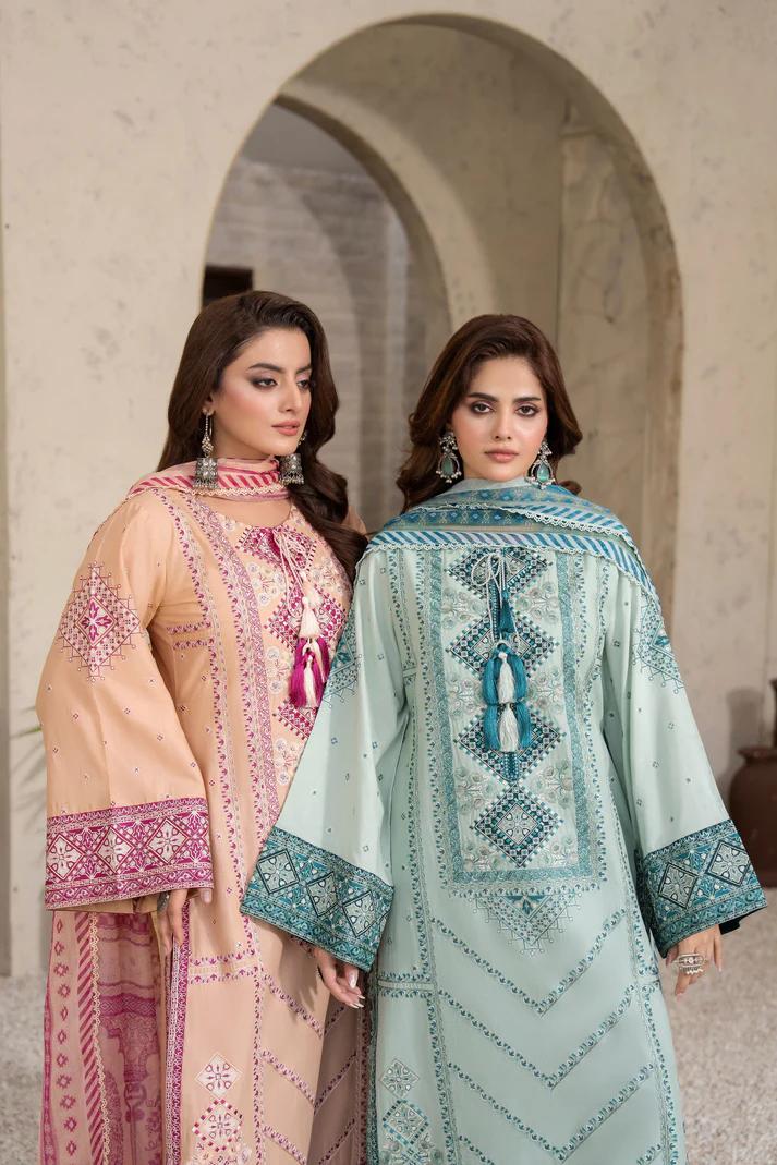 Embroidered Cotton Suit with Applique & Tassels - Image 15