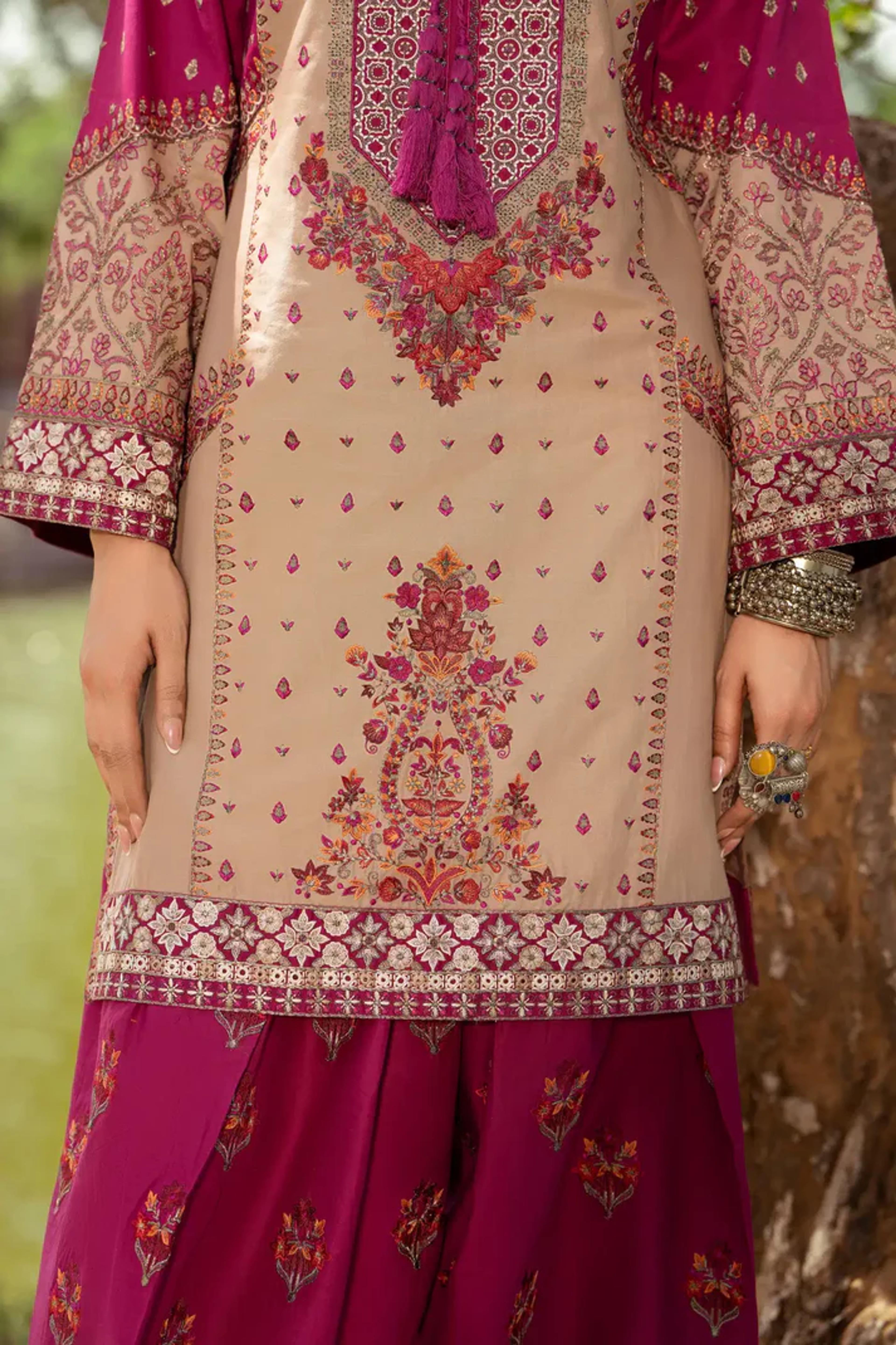 Traditional Ethnic Set with Apple Silk & Farshi Shalwar - Thumbnail 5