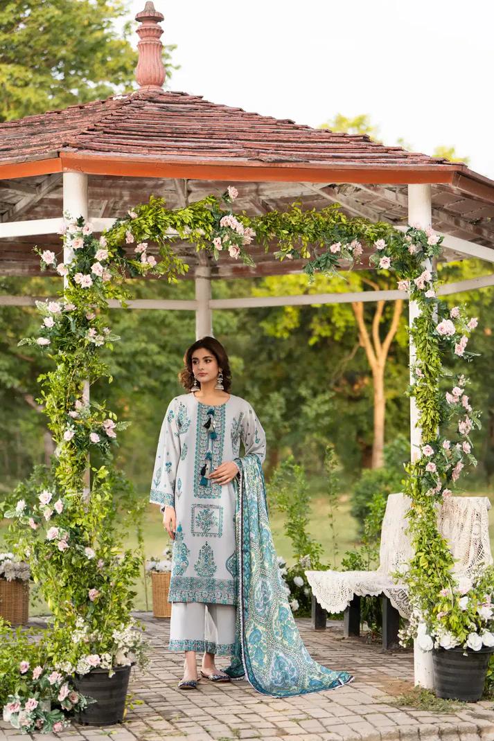 Multi-Thread Embroidered Shirt with Silk Dupatta & Plazo - Image 7