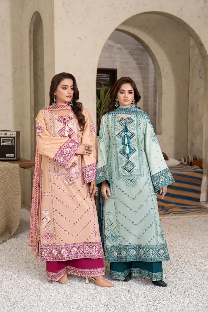 Embroidered Cotton Suit with Applique & Tassels - Image 1