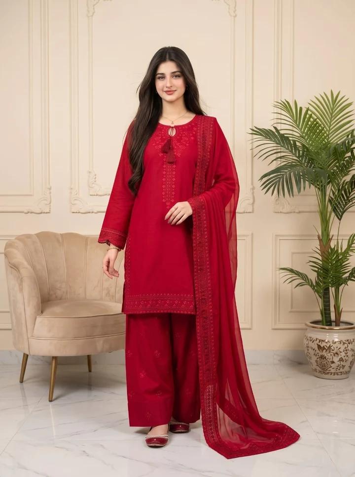 Ruby Elegance Suit with Tassel Detailing - Image 1