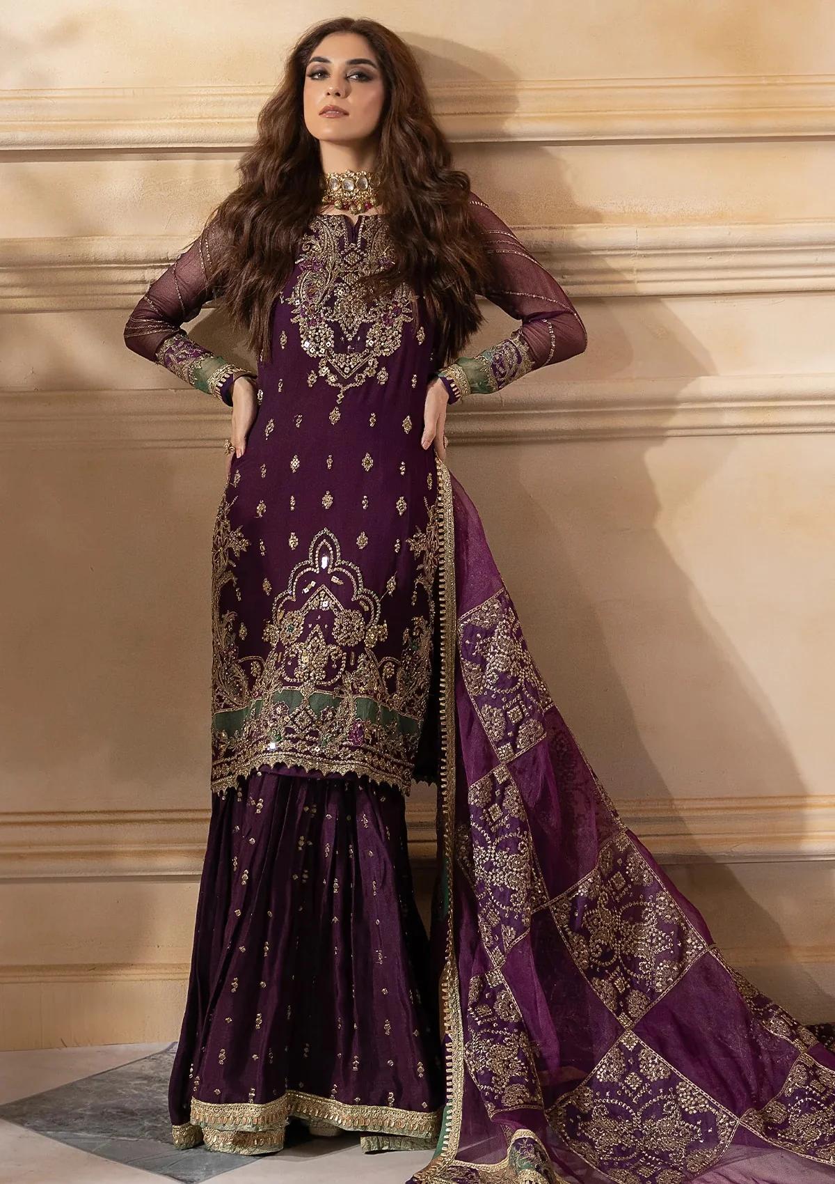 Embroidered Plum Gharara Suit