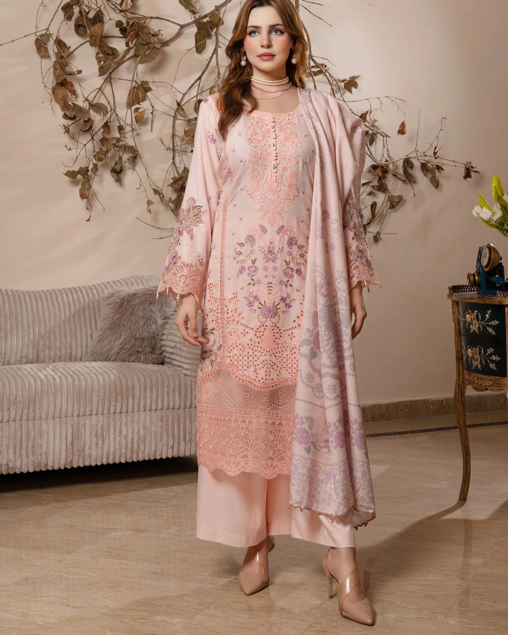 Embroidered Suit with Beaded Tassel Sleeves - Image 1