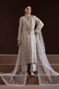 Embroidered Chiffon Suit with Trousers & Dupatta - Thumbnail 4