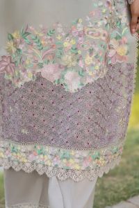 Thread-Work High-Neck Long Shirt with Printed Dupatta - Thumbnail 11