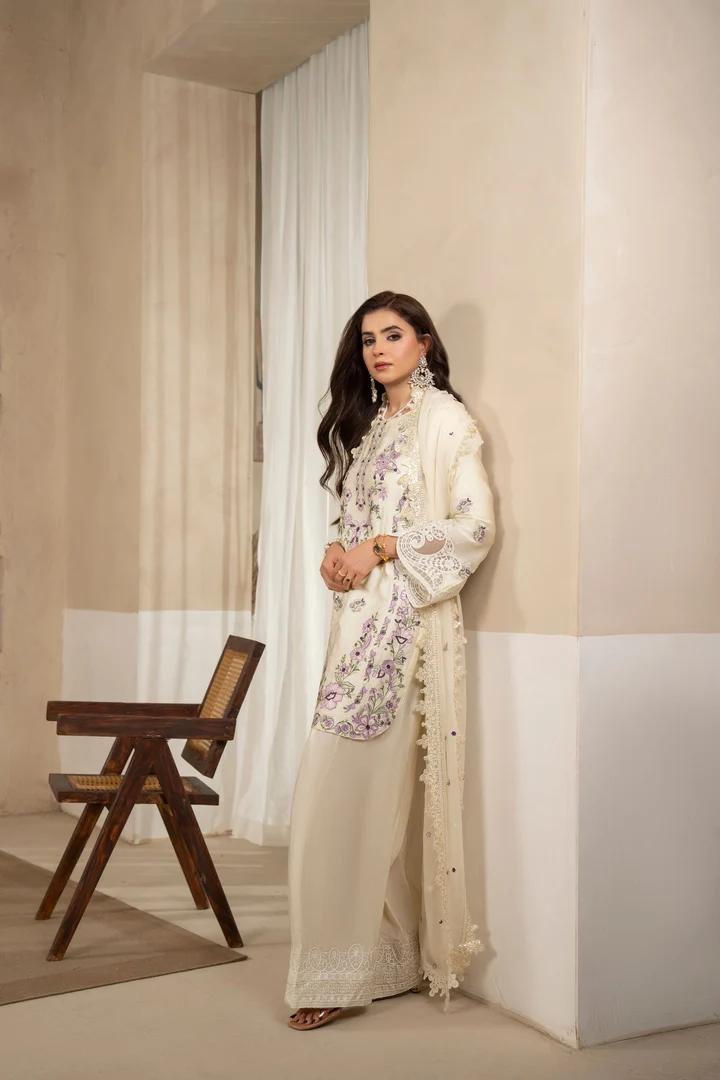 Multi Thread Embroidered Silk Suit - Image 2
