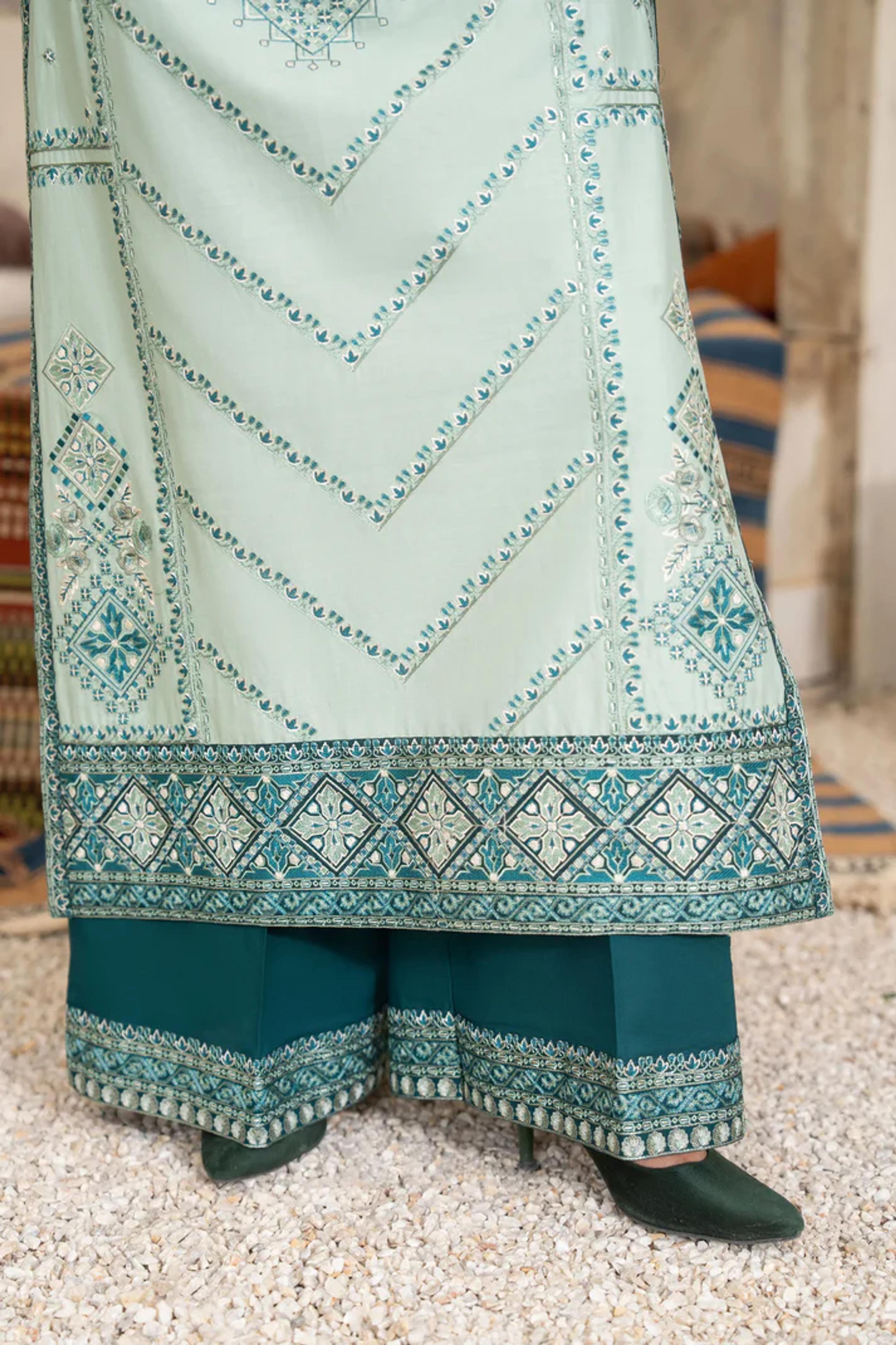 Embroidered Cotton Suit with Applique & Tassels - Thumbnail 3