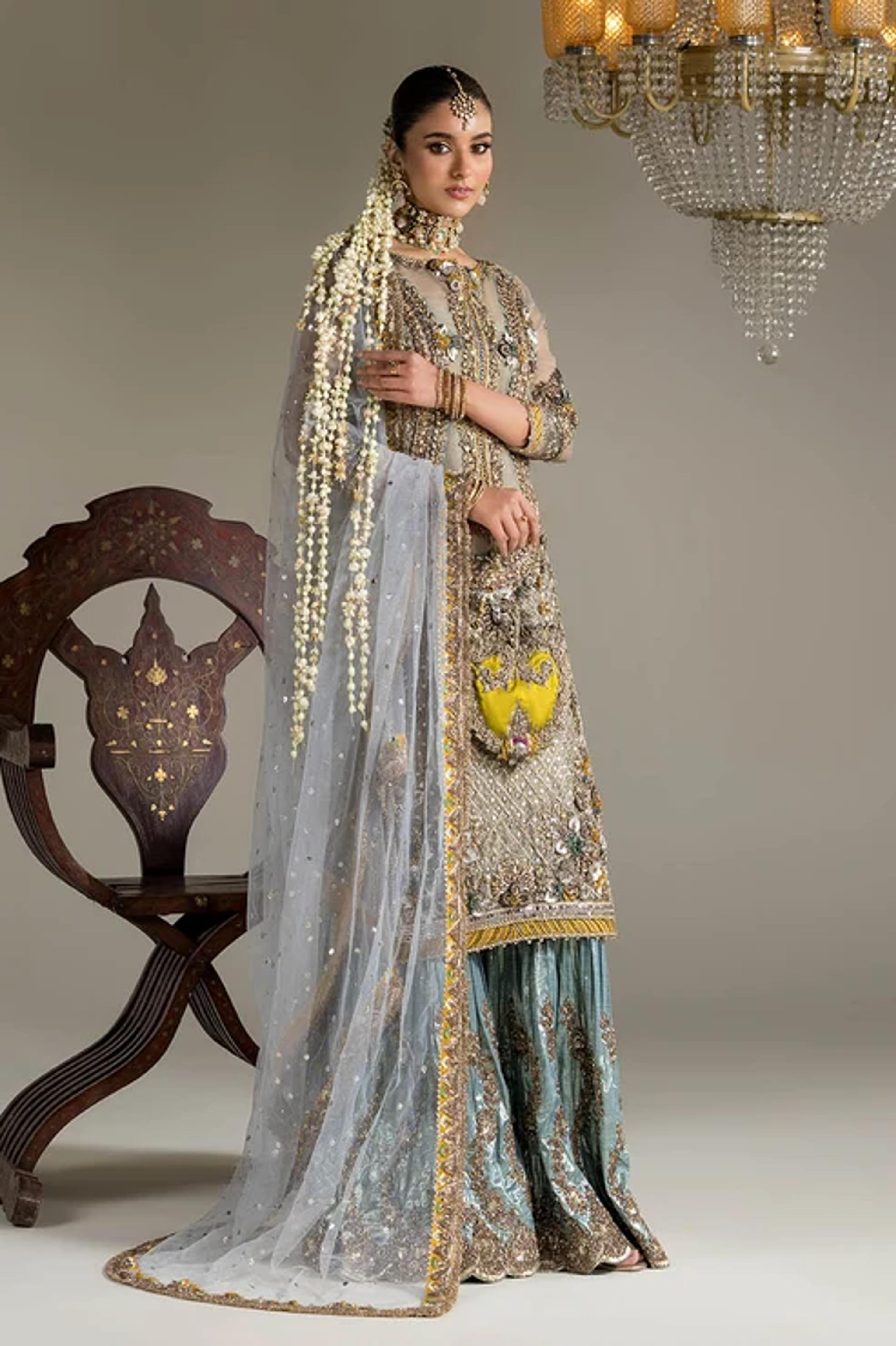 Banarsi Sharara Set with Mukesh Embroidery - Thumbnail 2