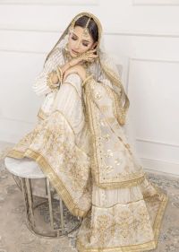 Ivory Gold Embellished Gharara Set - Thumbnail 9