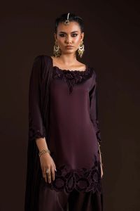 Glass Silk & Charmeuse Silk Shalwar Set - Thumbnail 4