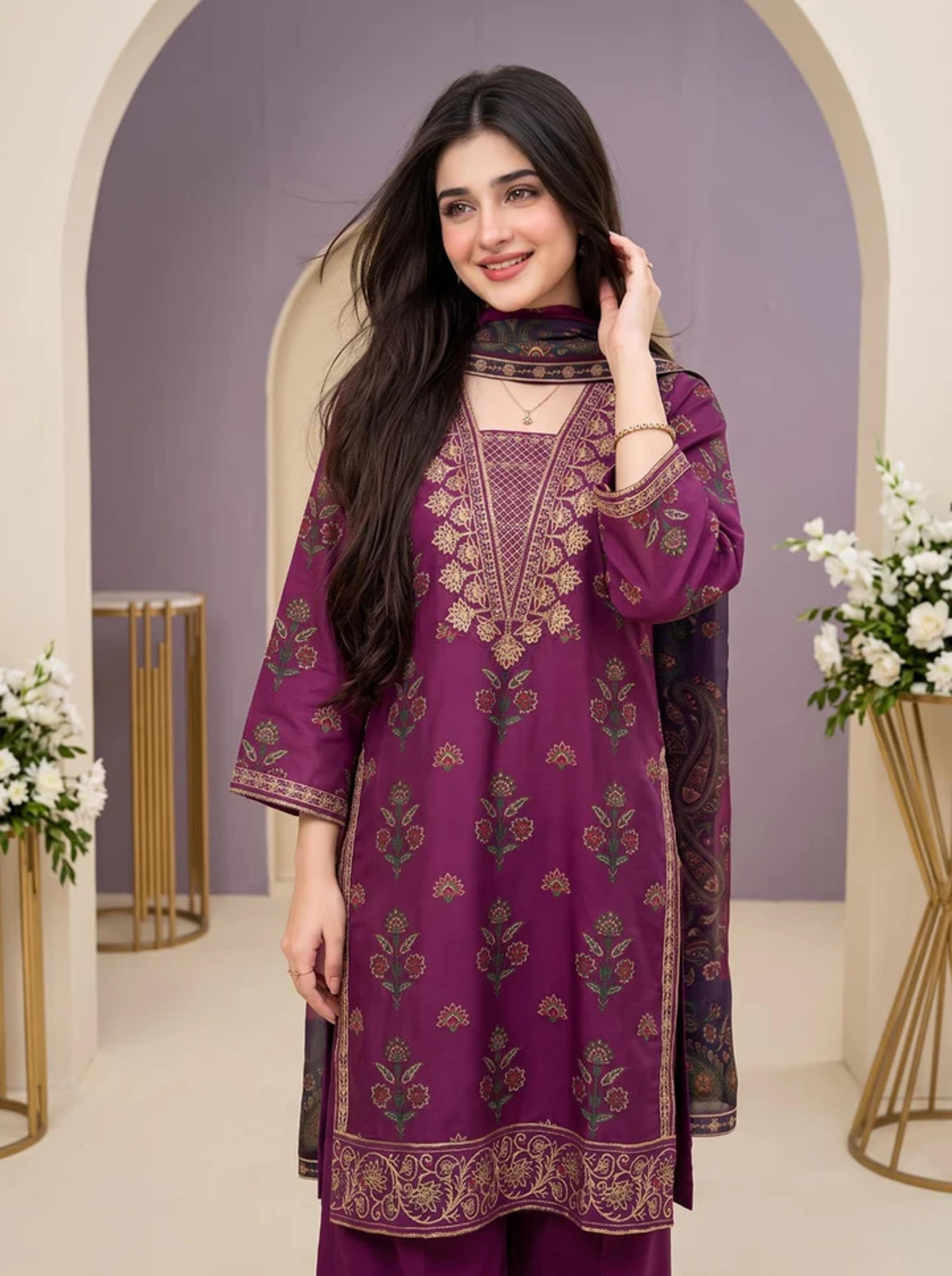 3PC Suit with Embroidery - Thumbnail 3