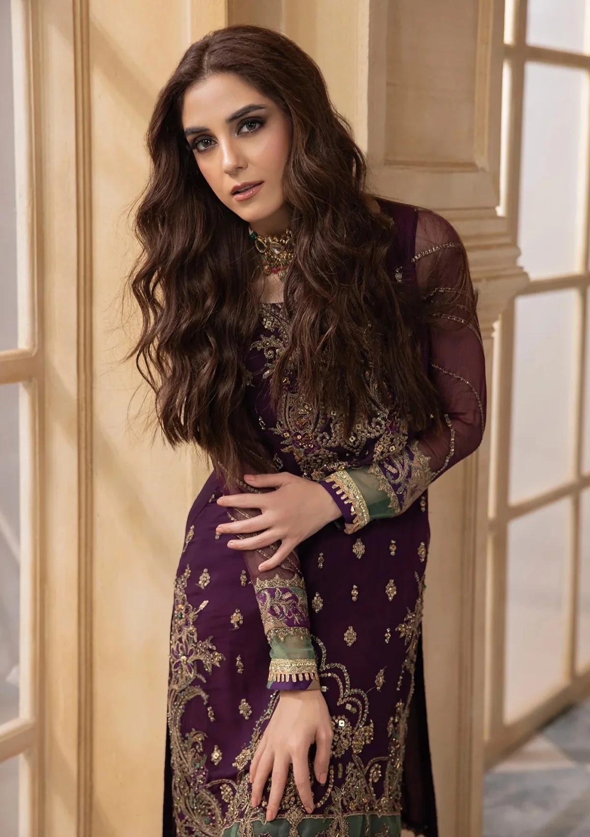 Embroidered Plum Gharara Suit - Image 3