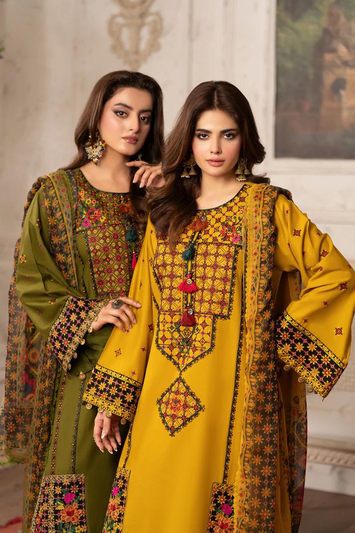Sindhi Embroidered Shirt & Loose Trouser with Chiffon Dupatta - Image 1