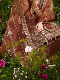 3D Floral Motifs & Banarasi Lace Accents - Thumbnail 5