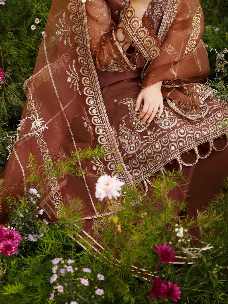3D Floral Embroidered Suit with Sharara & Dupatta - Image 5