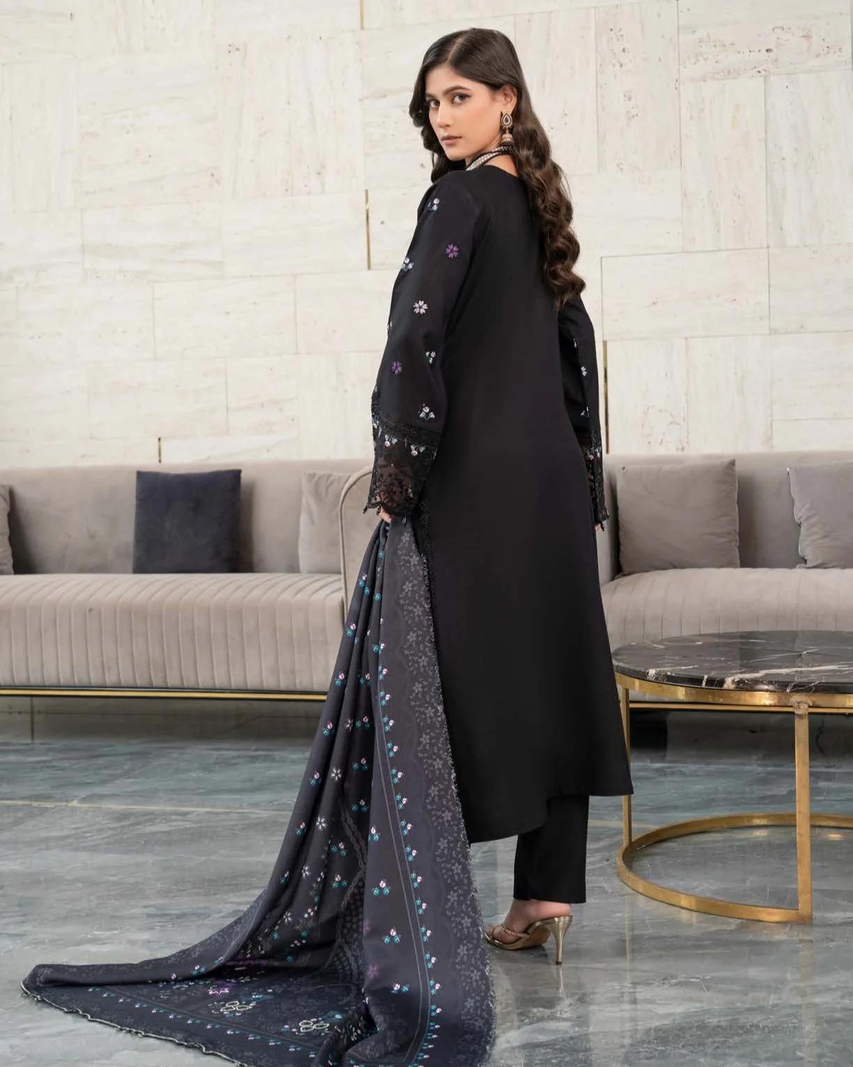 Embroidered Suit with Lace Up Neckline - Image 2