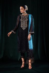 Pure Crinkle Chiffon Embroidered Suit with Silk Dupatta - Thumbnail 2