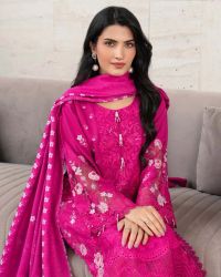 Embroidered Suit with Beaded Tassel Neckline - Thumbnail 3