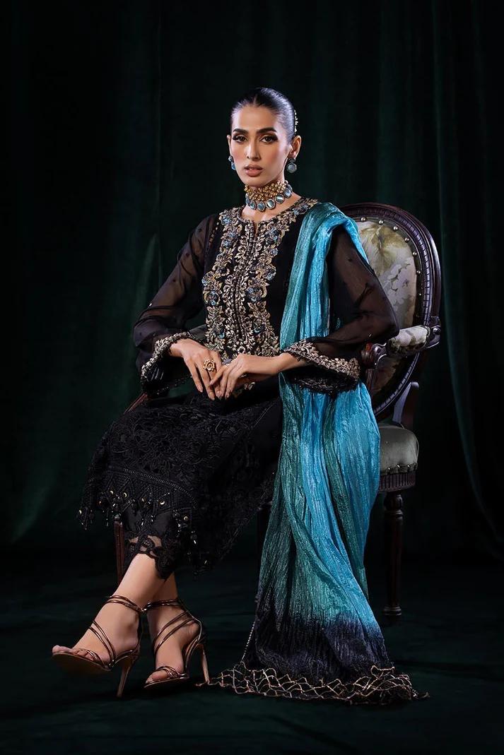 Pure Crinkle Chiffon Embroidered Suit with Silk Dupatta - Image 12