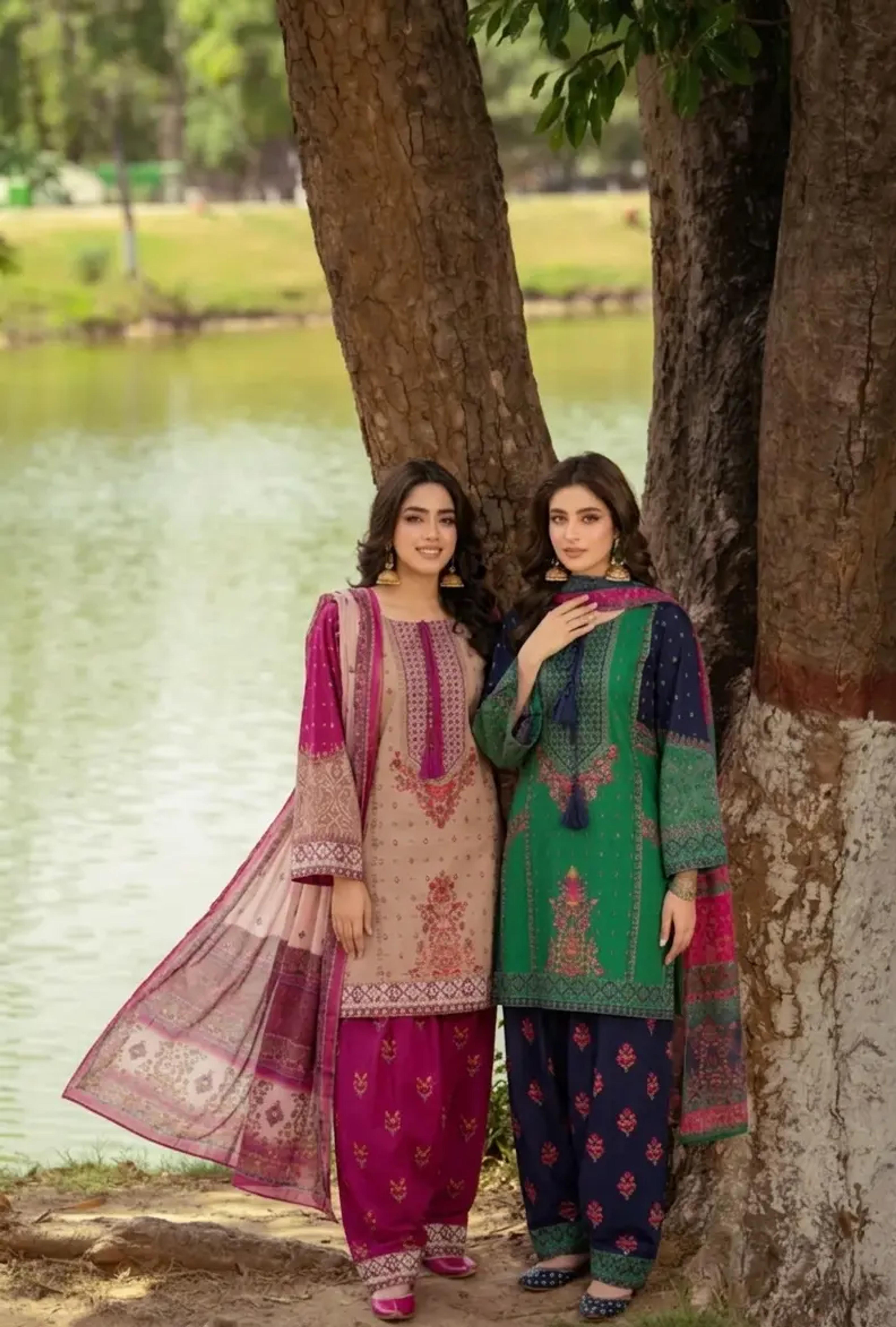 Traditional Ethnic Set with Apple Silk & Farshi Shalwar - Thumbnail 1