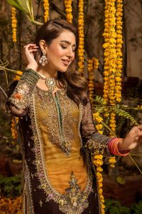 Embroidered Chiffon Suit with Net Dupatta & Sharara - Thumbnail 5