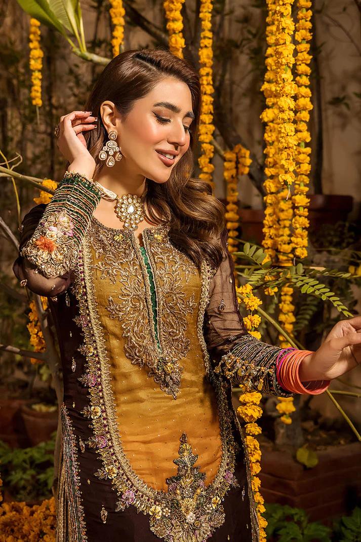 Embroidered Chiffon Suit with Net Dupatta & Sharara - Image 5