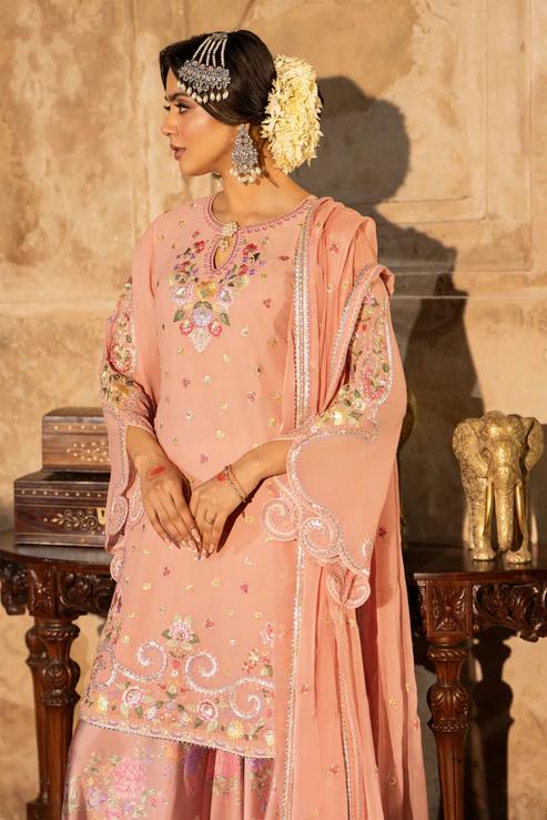Embroidered Shirt with Printed Silk Sharara - Image 2