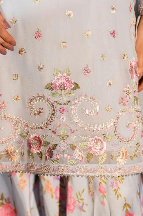 Embroidered Shirt with Printed Silk Sharara - Image 11