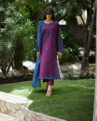 Casual Comfort Suit with Silk Dupatta Flair - Thumbnail 1