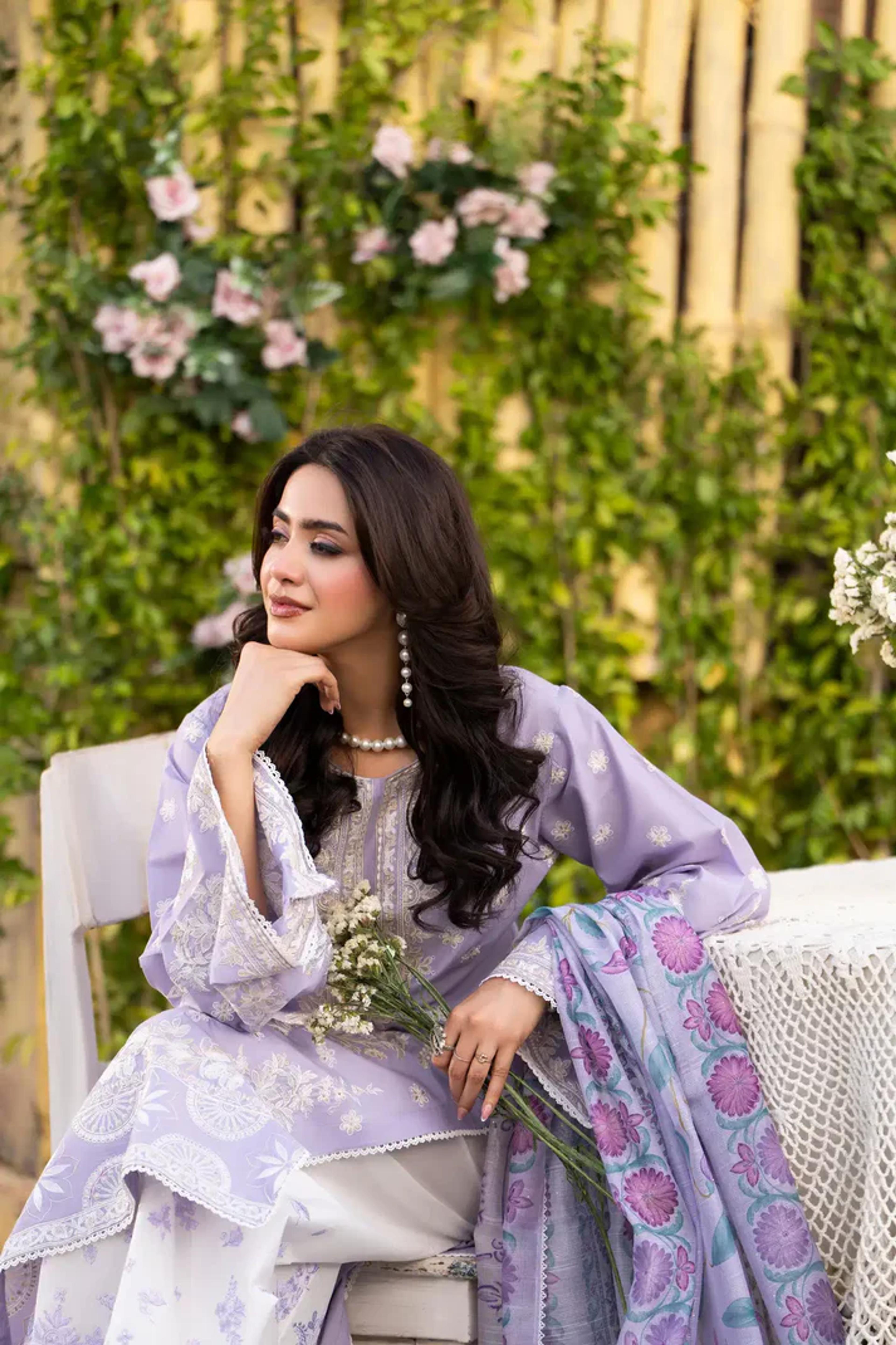 Cotton Embroidered Shirt & Sequins Dupatta  - Thumbnail 3