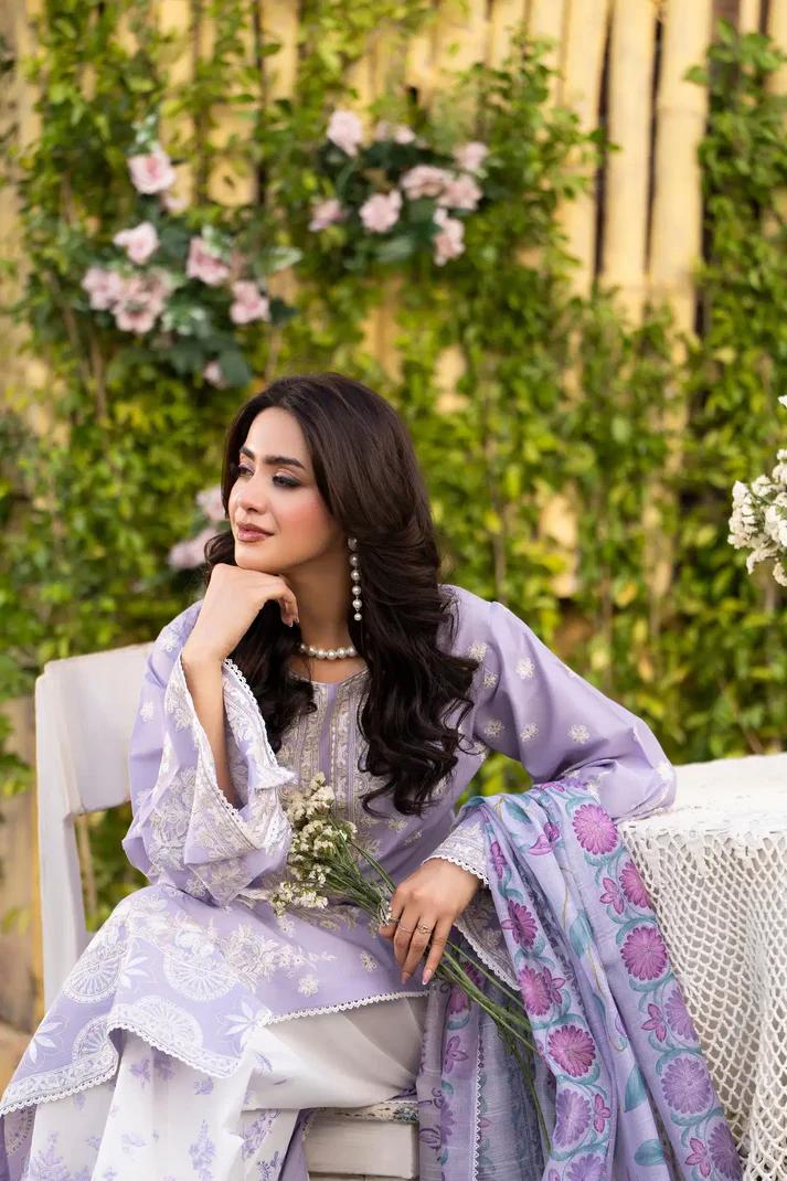 Cotton Embroidered Shirt & Sequins Dupatta - Image 3