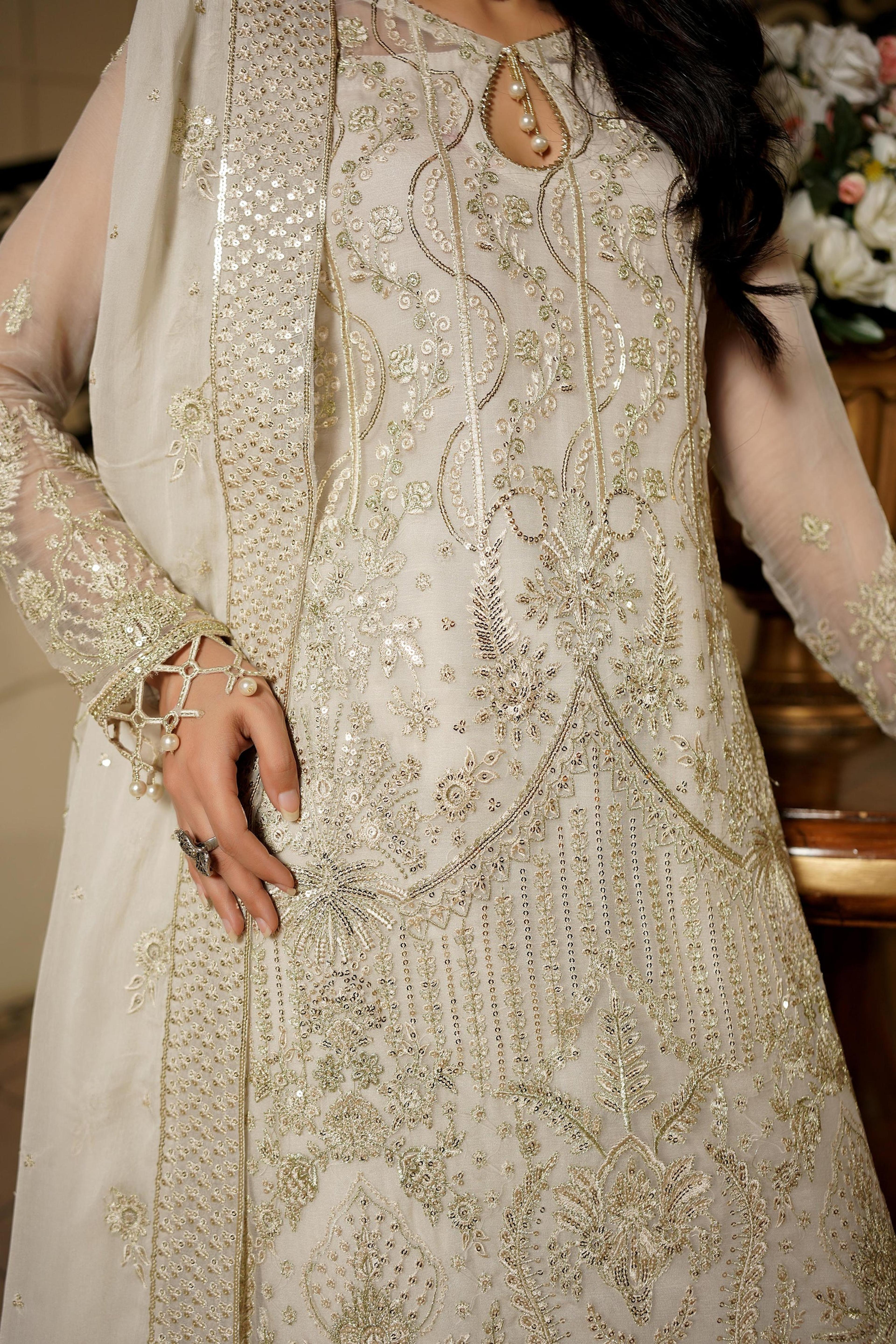 Festive Chiffon Suit with Organza Trim - Thumbnail 5
