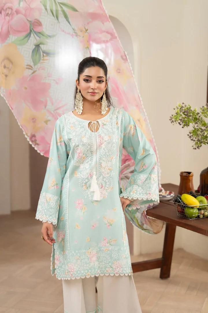 Formal Lawn Ensemble with Embroidered Trim - Image 5