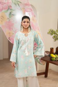 Formal Lawn Ensemble with Embroidered Trim - Thumbnail 5