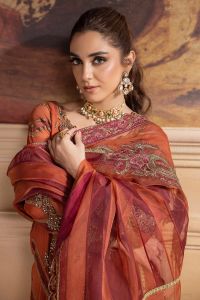 Embroidered Chiffon Suit with Organza Dupatta - Thumbnail 6