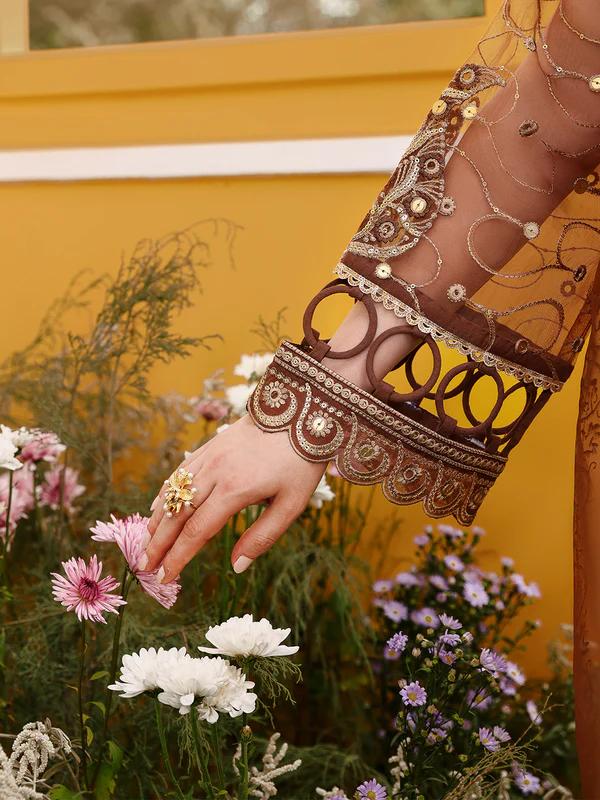 3D Floral Embroidered Suit with Sharara & Dupatta - Image 6