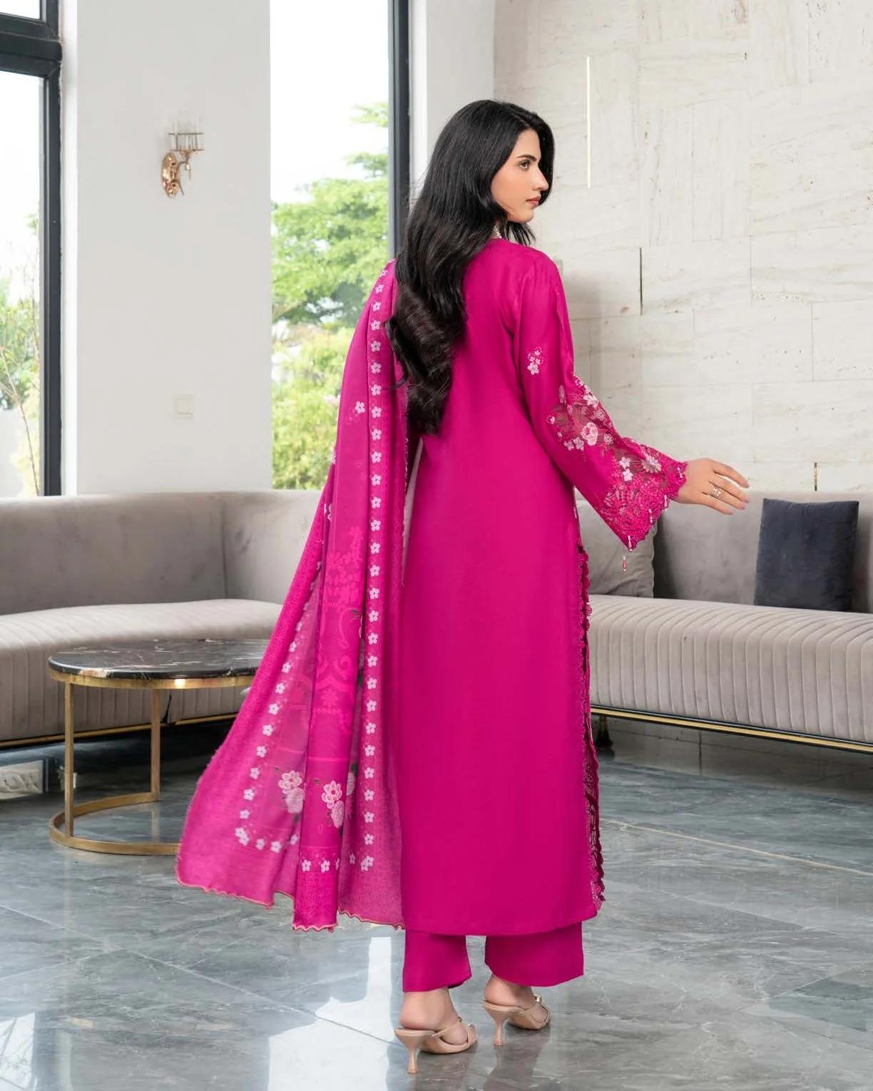 Embroidered Suit with Beaded Tassel Neckline - Image 2
