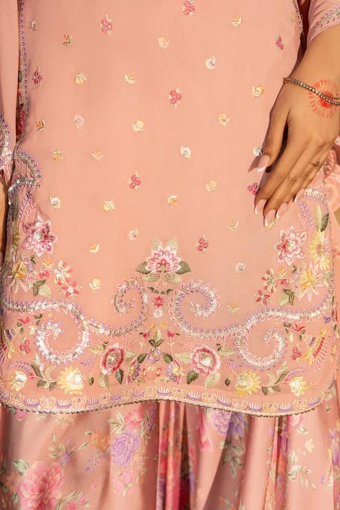 Embroidered Shirt with Printed Silk Sharara - Image 5